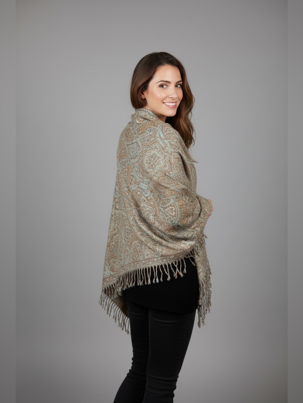 Two Tone Bohemian Pashmina 42” Square Scarf Wrap Shoulder Shawl Paisley,
